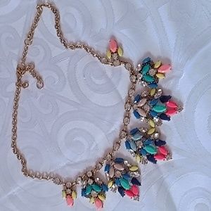J Crew multi colored stone necklace set in goldtone hardware.